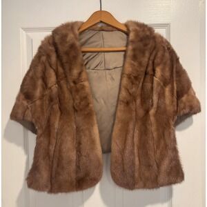 Vintage Genuine Mink Fur Stole Capelet Honey Brown Shrug Monogram